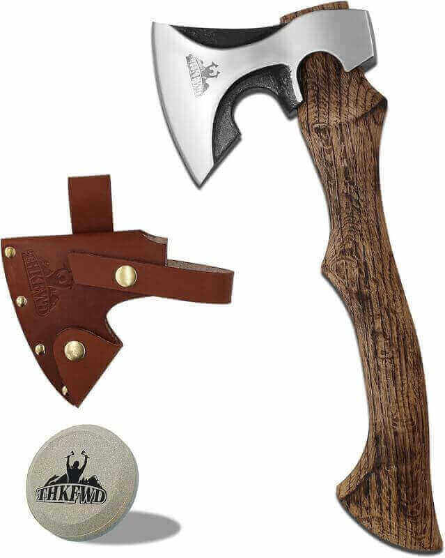 Camping Hatchet -Chopping Axe with Leather Sheath, 13.8 Forged Carbon Steel Wood Splitting Axe for Chopping Camping Survival