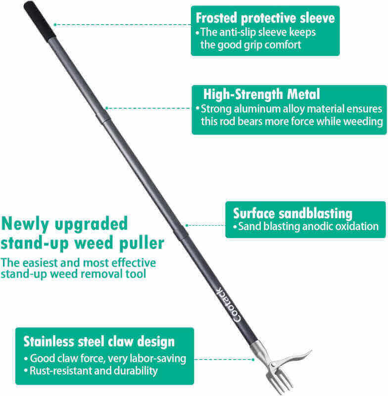 cootack 52 weed puller long handle stand up weeding tool long hand weeder with stainless steel claw for gardenyardlawn e 2