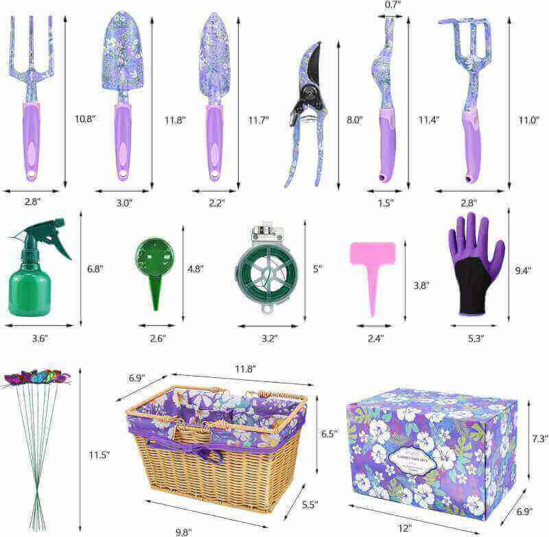 EAONE 43Pcs Garden Tools Set with Basket, Floral Gardening Hand Tools, Gardening Gifts for Women and Plant Lovers, Heavy Duty Tools Kit Including Gardener Gloves, Trowel, Weeder Hand Rake and Pruner