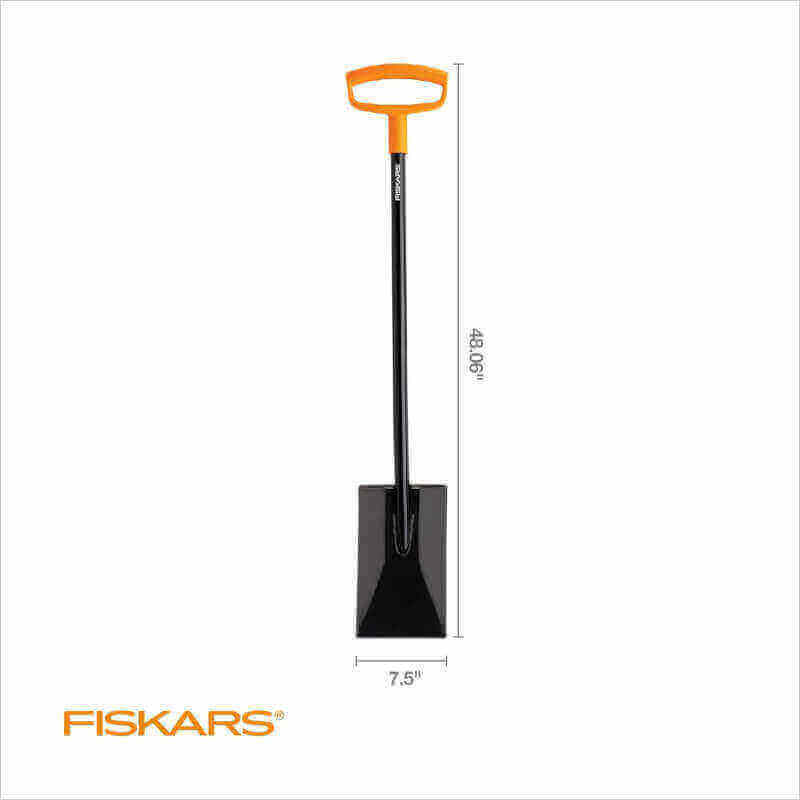 Fiskars Square Garden Spade Shovel - 46 - Steel Flat Shovel with D-Handle - Garden Tool for Digging, Lawn Edging, Pruning - Heavy Duty Weed Puller Tool - Black/Orange