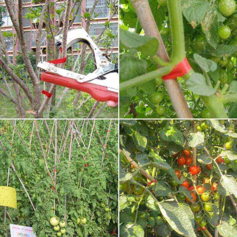 FUNTECK Plant Tying Machine to Tie Tomatoes Peppers and Cucumbers Quickly and Easily, Great for Gardeners Farmers, Including Spare Parts, Tapes and Staples, Red