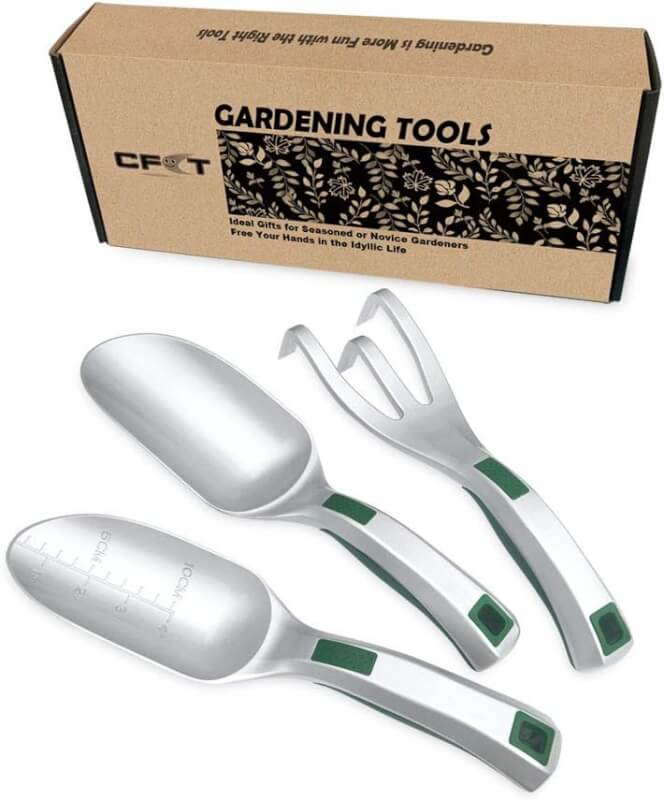 Gardening Tool Set Light Weight, 3PC Bend Proof Gardening Kits, Hand Shovel One-Piece Aluminum, Gardening Gifts for Women, Hand Scoop, Small Trowel, Garden Rake, Pink