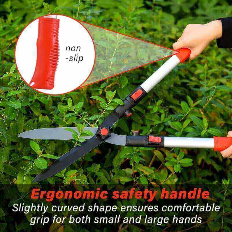 GARTOL Extendable Handle Hedge Shears with Adjustable Length Handle, 9inch Wavy Sk5 Blade, Shock-Absorbing Bumpers and Blade Tension Control Knob, Garden Hedge Pruning Shears Trimmers Clippers