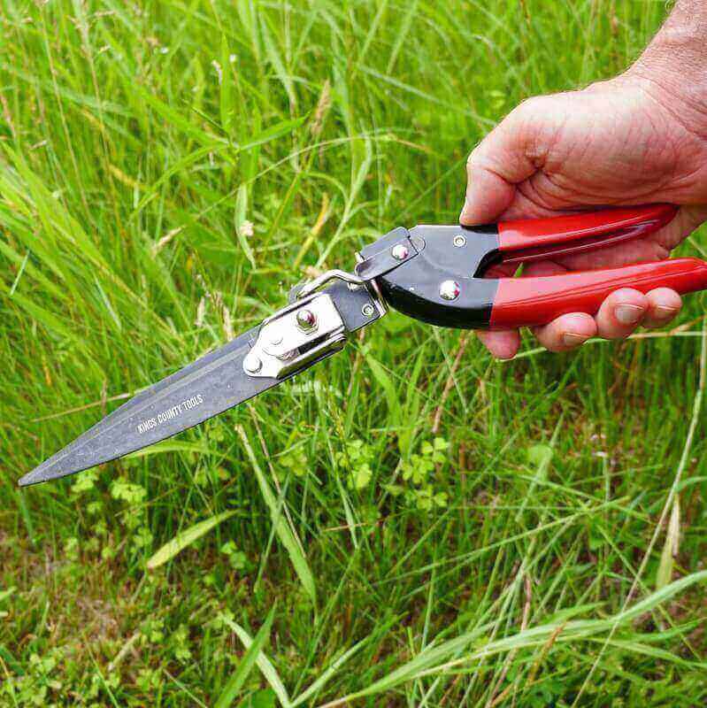 Kings County Tools Grass Trimming Shears | 5-1/4” Steel Blades | Rotating Handle for Angled Cuts | Strong Spring Mechanism | Simple  Secure Safety Lock | Made in Italy
