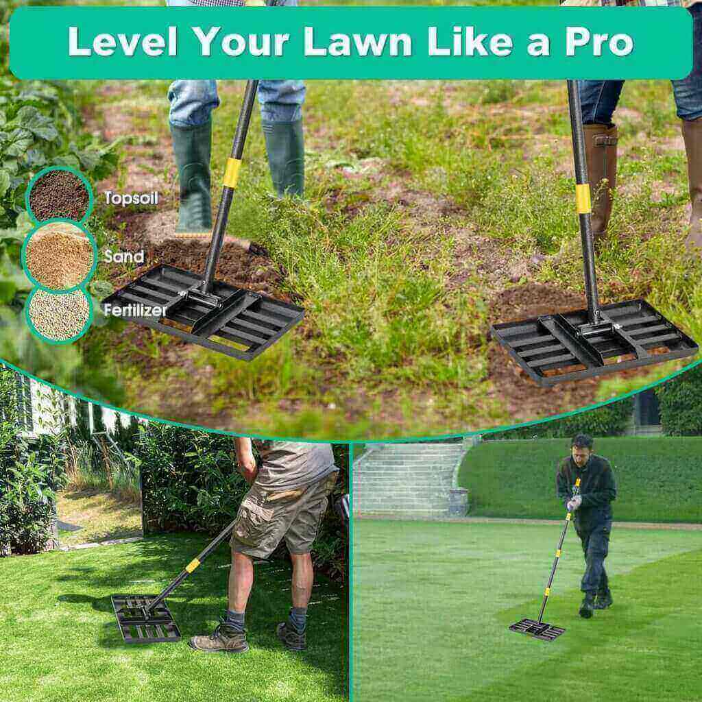 lawn leveling rake with smooth eadgeheavy duty 17x10 lawn leveling rake with 5ft adjustable handle for yard garden lawn 1 3