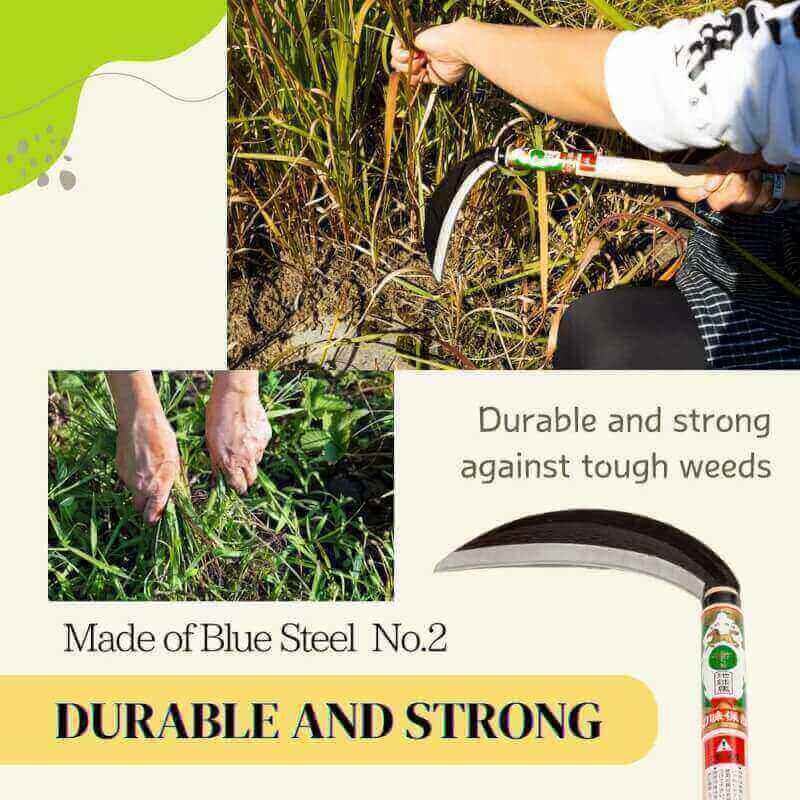 nascom Japanese Weeding Sickle (Thin Blade) High Grade Steel Blade (Blue Steel No.2) Hand Tool for Gardening, Weeding and Farming, Light Weight, Blade Length 7.09inch