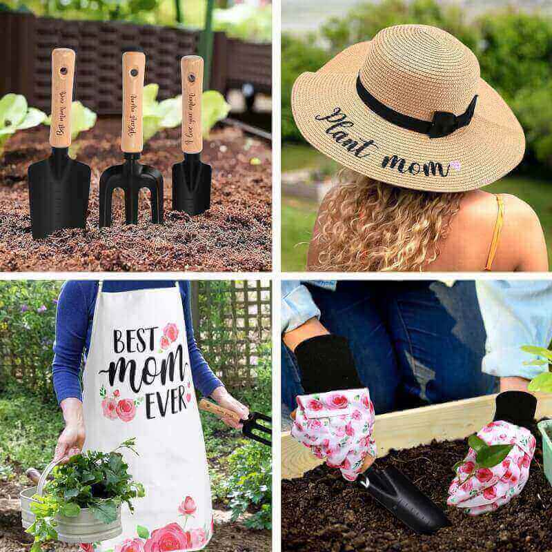 Percozzi Teacher Appreciation Gifts, Gardening Tools Kit Planting Hand Tools Straw Hat Apron Glove Women Birthday Valentines Day Basket Plant Lovers Outdoor Yard Lawn Supplies Set of 6
