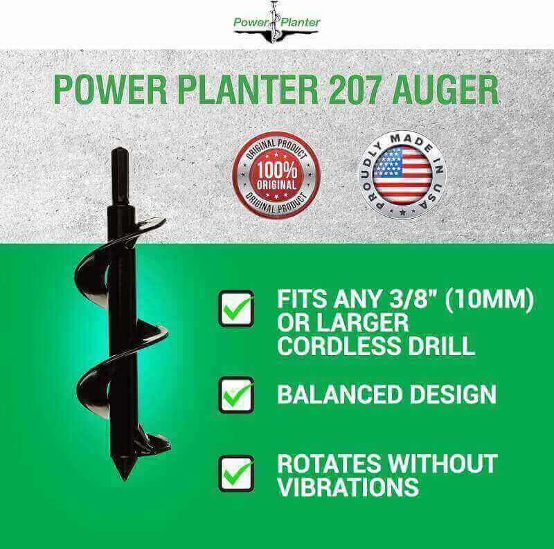 Power Planter Flower Planting Auger  Grass Plug Tool - Compact Auger Drill Bit for Planting Flowers  Grass Plugs - Garden Digging Tool for Soil  Sand - 2 x 7 Long with 3/8 Non-Slip Hex Drive