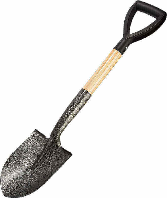 Shovel for Digging 28 In Small Round Shovel with D Handle Kids Metal Beach Shovel，Camp Shovel ，Garden Shovel ,Gardening Tools Wooden Handel, Yellow Wood, 28In