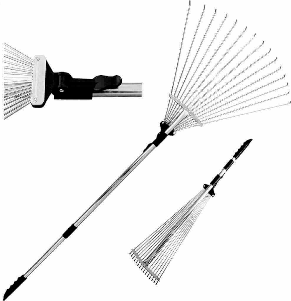 tabor tools adjustable metal rake collapsible telescopic garden yard lawn ideal for leaves shrubs small areas j16a