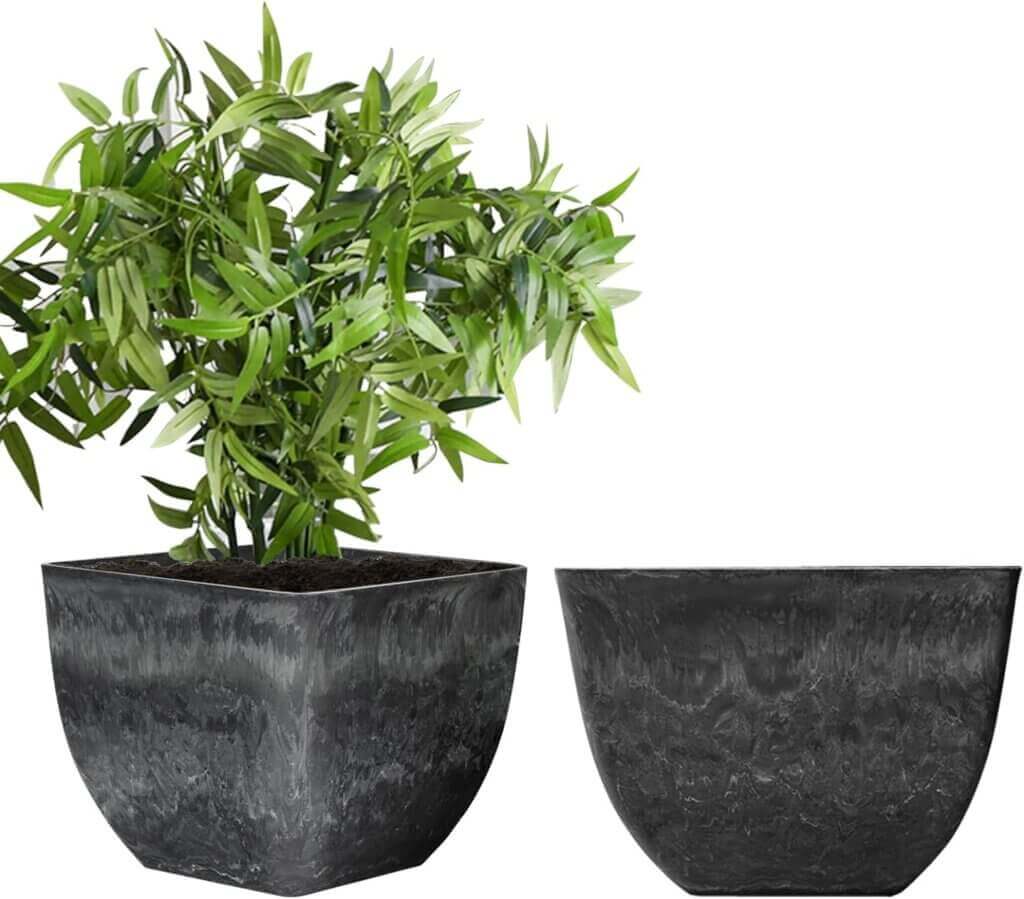 10 inch square tapered grey planters 2 sets gray large plant pots for indoor plants modern decorative resin flower pot w