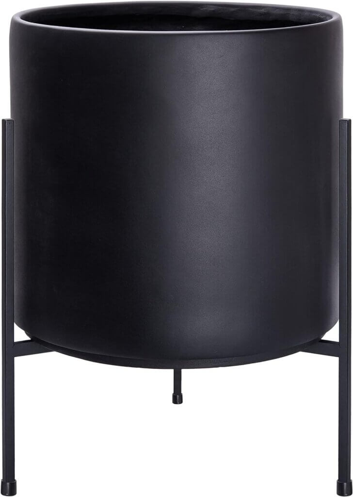 dvine dev modern black plants pot cylinder planter with heavy duty stand x large 14 inch pot 196 inch with stand height