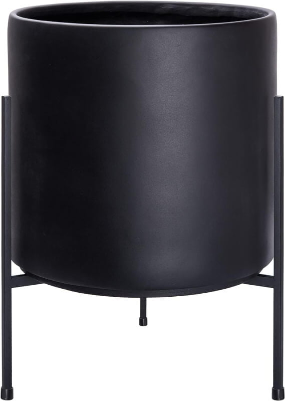 Dvine Dev Modern Black Plants Pot Cylinder Planter with Heavy Duty Stand, X-Large 14 Inch Pot, 19.6 Inch with Stand Height, 96-T-2-XL