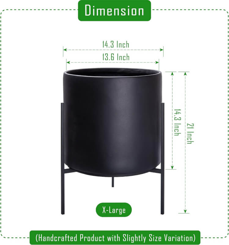 Dvine Dev Modern Black Plants Pot Cylinder Planter with Heavy Duty Stand, X-Large 14 Inch Pot, 19.6 Inch with Stand Height, 96-T-2-XL