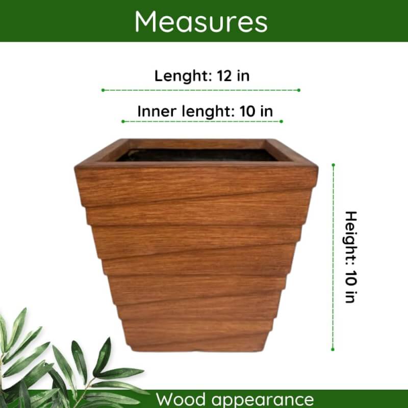 Elly Décor Fiberstone Planter, Square Planters for Indoor Plants, Pot Wood-Like Design, with Drainage Hole and Lightweight, Decorative Pot