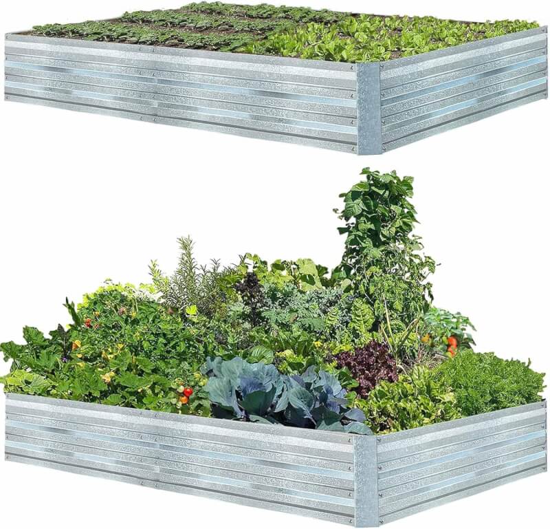 Galvanized Raised Garden Beds for Vegetables Large Metal Planter Box Steel Kit Flower Herb (8 x 4 x 1 ft * 2 Pack, Galvanized)