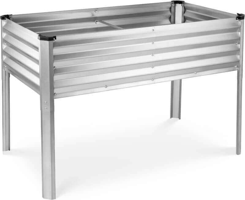 Galvanized Raised Garden Beds Outdoor with Legs // 48×24×31in Elevated Planter Box for Vegetables, Flowers // Large Metal Garden Bed for Backyard Patio Gardening (Silver)