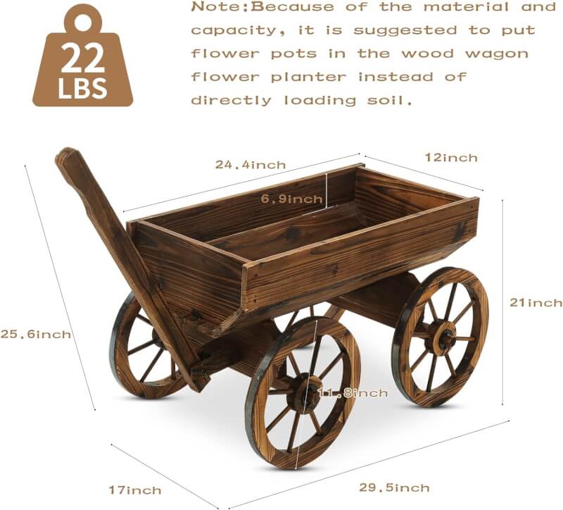 Garden Wagon Decor with Wheels Rustic Flower Pot,Planters Wagon Indoor Outdoor Backyard Balcony Decor