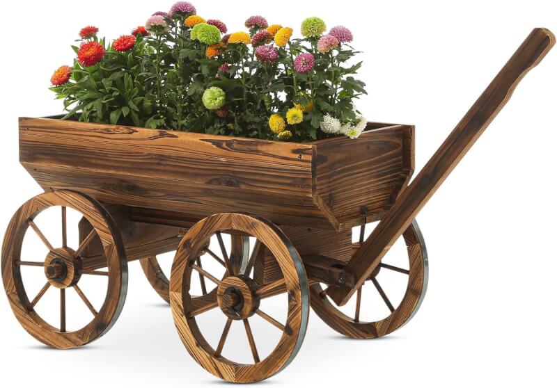 Garden Wagon Decor with Wheels Rustic Flower Pot,Planters Wagon Indoor Outdoor Backyard Balcony Decor