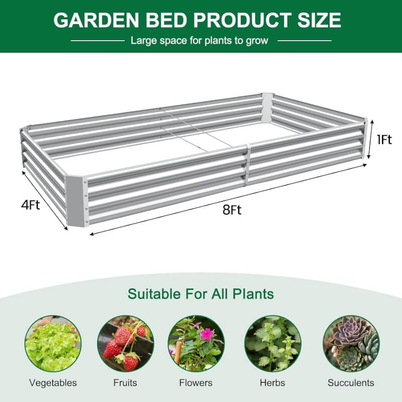 Land Guard 12×4×1ft Galvanized Raised Garden Bed Kit for Vegetables, Galvanized Super Large Metal Planter Raised Garden Boxes Outdoor(359 Gallon Capacity)…