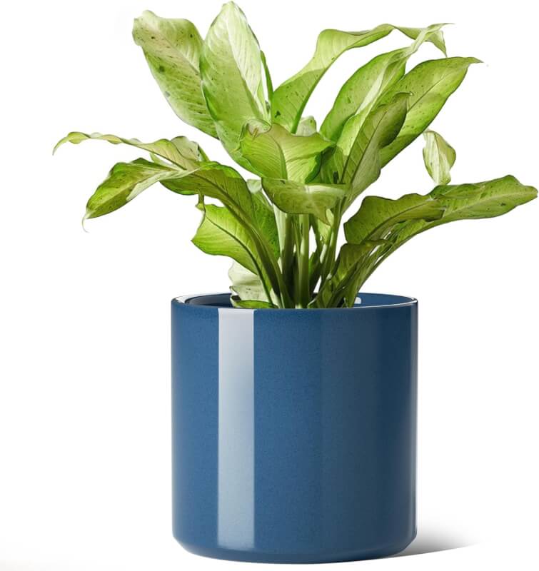 LE TAUCI 12 Inch Pots for Plants, Ceramic Large Plant Pot for Indoor Plants, Mid-Century Modern Flower Planter Pots with Drainage Hole and Removable Plug, Round Planter Pot, Reactive Glaze Blue