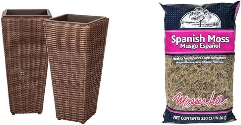 Patio Sense 62501 Alto Wicker All-Weather Planter Set with Liners Tall Plant Decor Box for Outdoors Patio Herb Garden Furnishings - Mocha - Pack of 2
