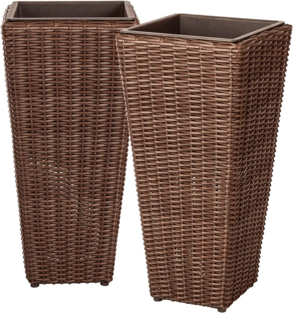 patio sense 62501 alto wicker all weather planter set with liners tall plant decor box for outdoors patio herb garden fu 2