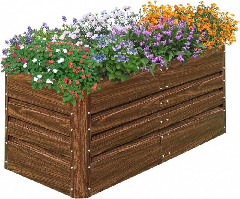 SnugNiture 4x2x2FT Raised Garden Bed Galvanized Planter Garden Boxes Outdoor, Deep Root Planter Raised Bed for Vegetables Flowers Herbs,Brown