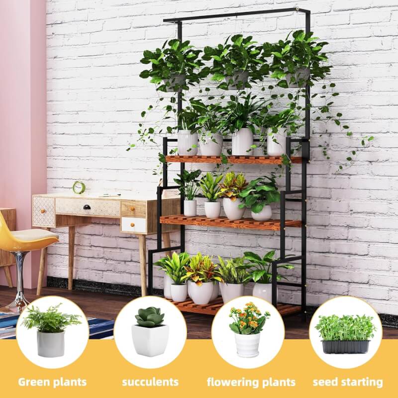 Hanging Plant Stand with Grow Light, 3 Tier Metal Plant Stand for Indoor Plants Multiple, Large Plant Shelf Display Holder, Ladder Shape Plant Rack for Living Room, Patio, Balcony