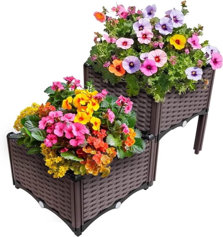 Holy Fire Elevated Raised Garden Bed - Ideal for Patio, Balcony, Yard - Grow Veggies, Flowers, and Plants - Outdoor Gardening Solution - Durable Container for Garden Supplies (2 Set - B)