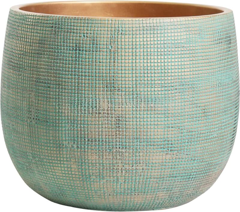 Olly  Rose Ceramic Teal Green Gold Plant Pot - Large 10 - Indoor  Outdoor Planters