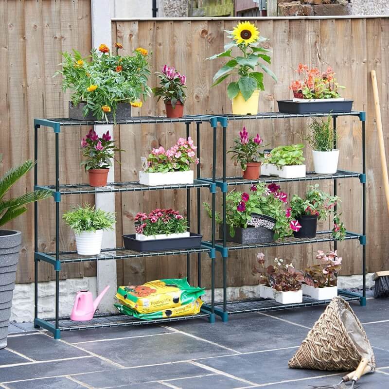SUNNYPARK 4 Tire Greenhouse Shelves, 2 PKs Stable Garden Shelving Staging Supplies with Metal Rack for Outdoor Plant Stand Greenhouse Garden Yard Patio Growing Flowers and Seedlings