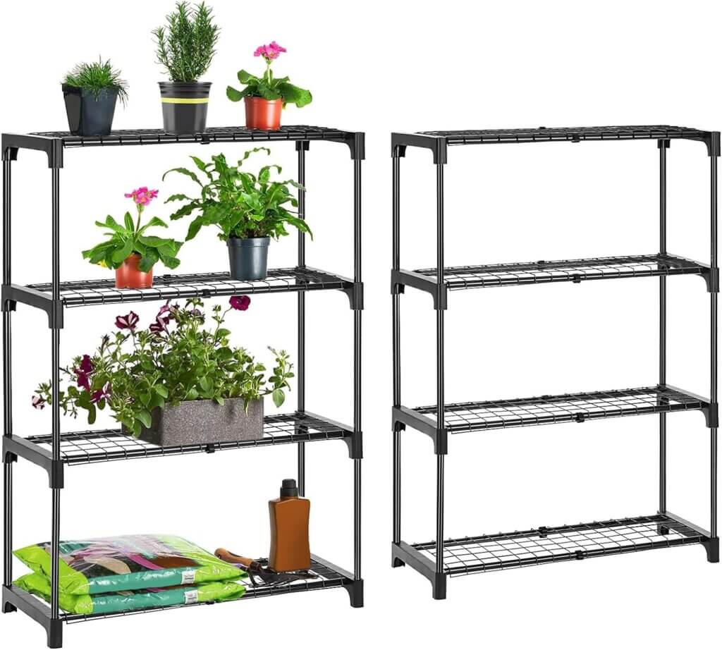 sunnypark 4 tire greenhouse shelves 2 pks stable garden shelving staging supplies with metal rack for outdoor plant stan