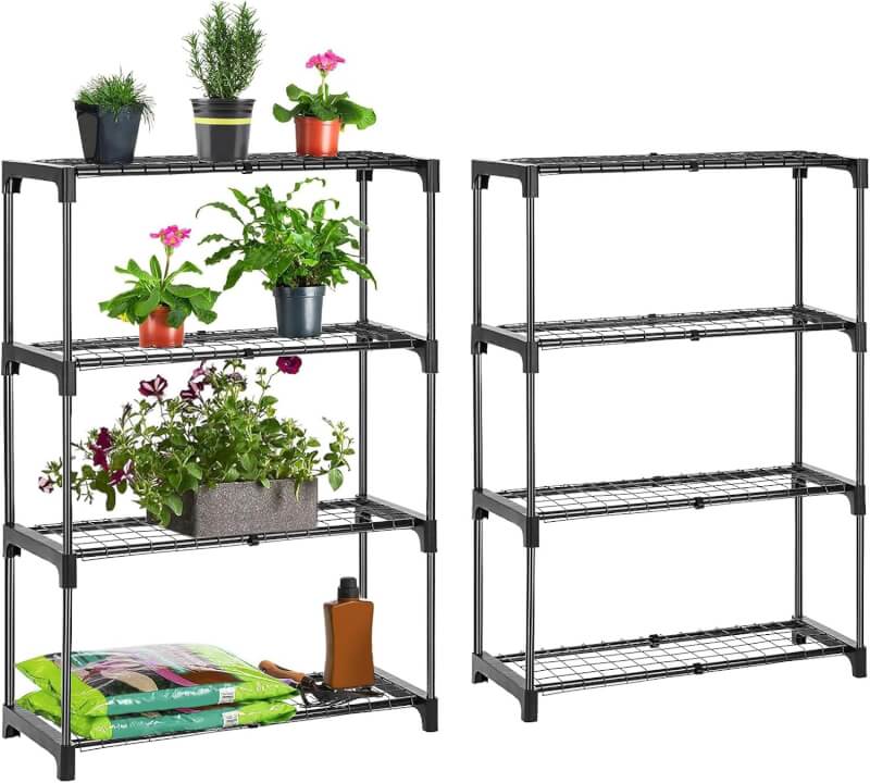 SUNNYPARK 4 Tire Greenhouse Shelves, 2 PKs Stable Garden Shelving Staging Supplies with Metal Rack for Outdoor Plant Stand Greenhouse Garden Yard Patio Growing Flowers and Seedlings