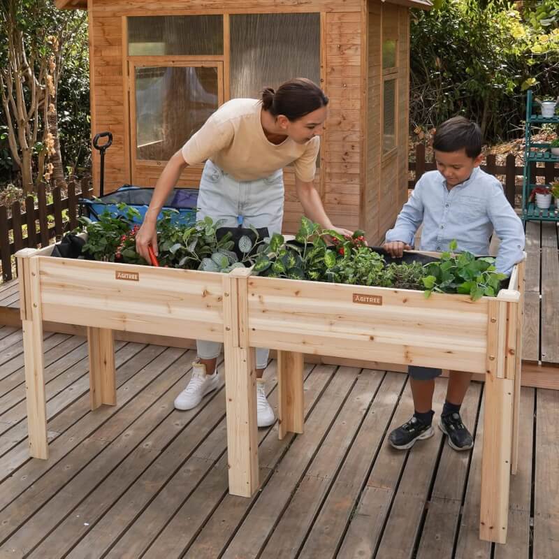 2 way wood raised garden bed with detachable legs 47 23 31in 1 piece spliceable raised planter box outdoor elevated gard 1