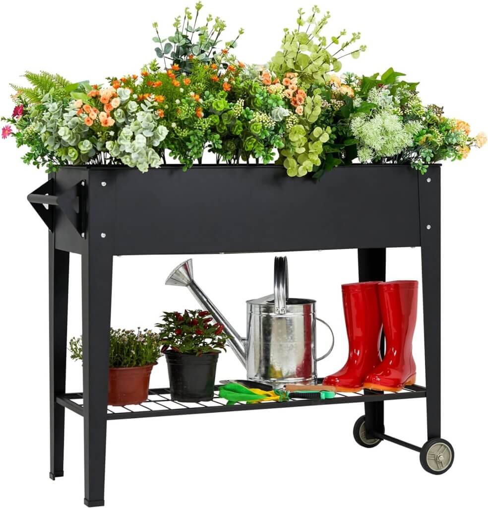 elevate herb garden planter box outdoor raised beds with legs wheels for vegetables flower tomato patio backyard black p