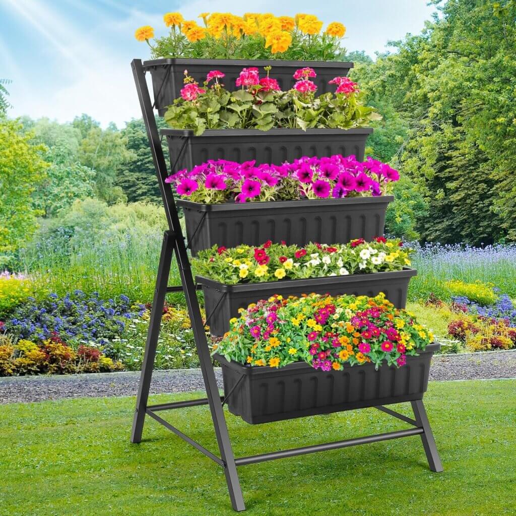 homdox 5 tier elevated garden bed freestanding vertical raised bed for gardening with 5 garden planter boxes perfect to