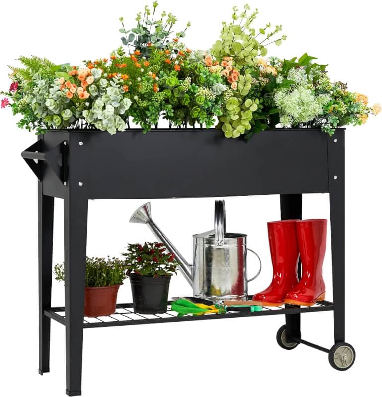 Outdoor Raised Beds with Legs and Wheels, Space Saving Steel Construction, Ergonomic Design for Easy Planting and Gardening
