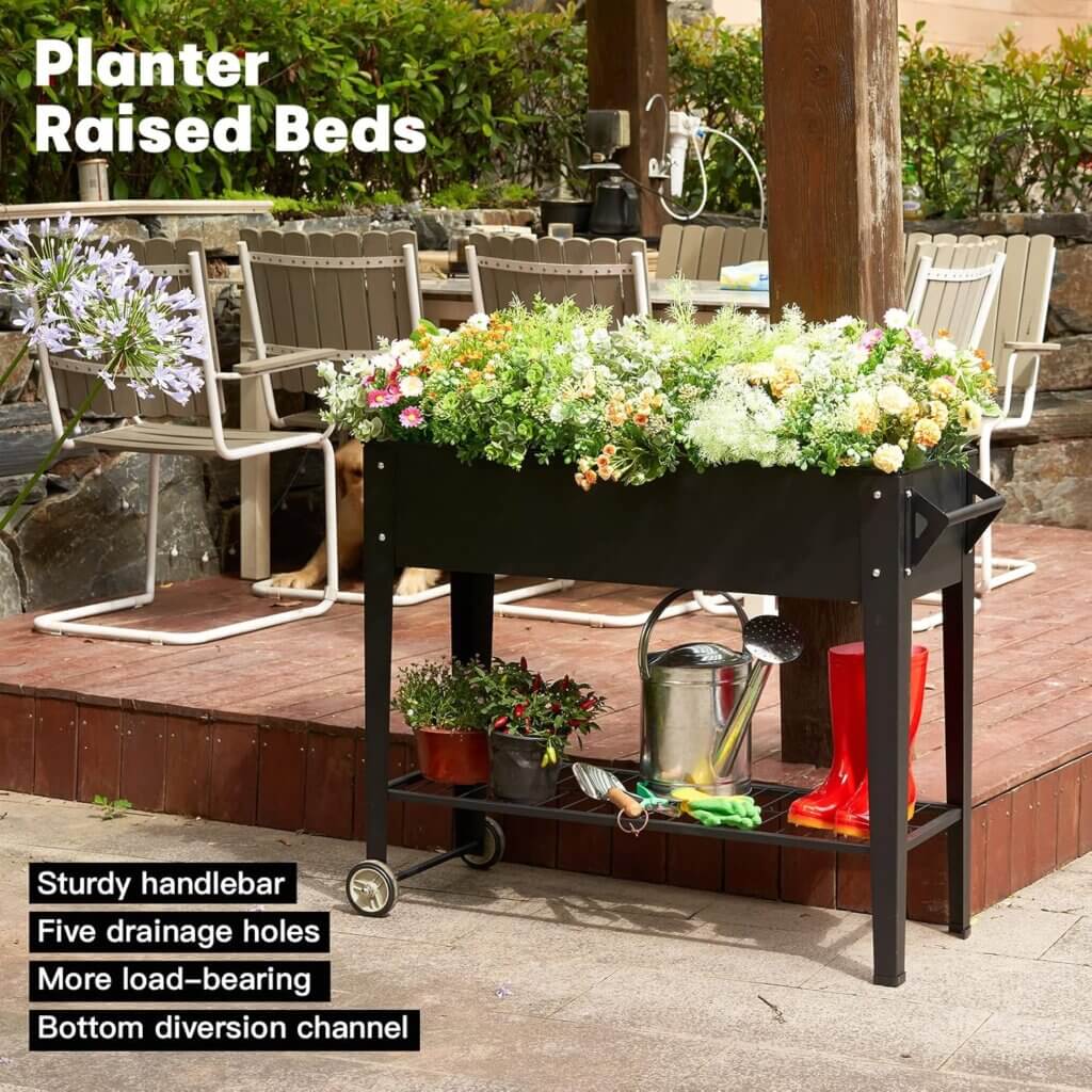 outdoor raised beds with legs and wheels space saving steel construction ergonomic design for easy planting and gardenin 4
