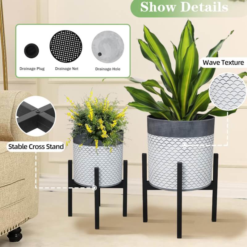 Plant Pot with Stand 10  12 Inches, Decorative Honeycomb Gradient Planter with Holder, Indoor Outdoor Flower Pots with Drainage Holes, Modern Garden Pot for Snake Plant, Monstera, Houseplants