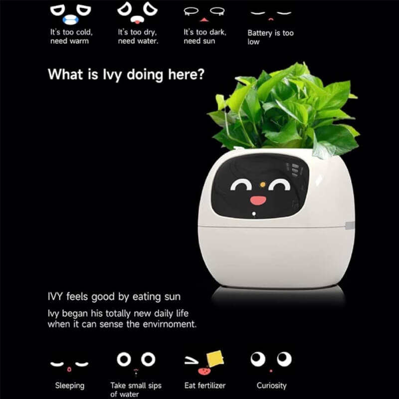 Smart Flowerpots,Smart Pet Planter,Ai Planter,Intelligent Flowerpots,Multiple Expressions,7 Smart Sensors, and Ai Chips Make Raising Plants Easy and Fun for Living Room,Plant-free(White