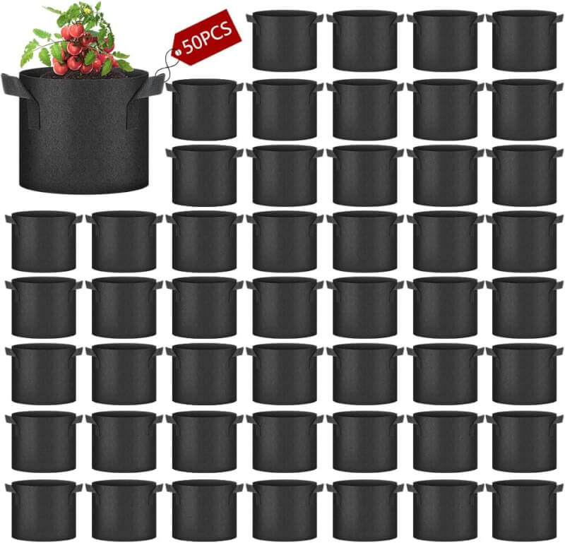 50 Pack Grow Bags, Black Heavy Duty Fabric Pots Nonwoven Potato Grow Bags with Sturdy Handles  Reinforced Stitching, Breathable Vegetable Flower Plant Growing Containers Bags (7 Gallon)