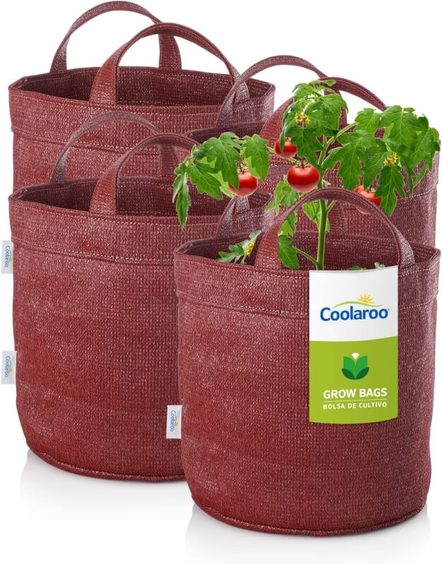 Coolaroo 4-Pack 10 Gallon Heavy Duty Plant/Vegetable/Fruit/Flower Breathable Fabric Grow Planter Pot Bags with Handles, Brick