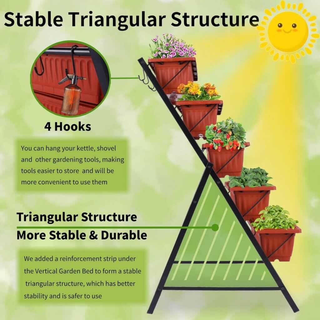 homdox 4ft vertical garden bed 5 tiers vertical raised garden planter 256 26 48inch garden raised bed with 4 hooks 4 whe 2