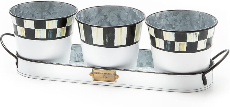 MACKENZIE-CHILDS Galvanized Herb Pots with Tray, Herb Planters, Set of 3, Spectator