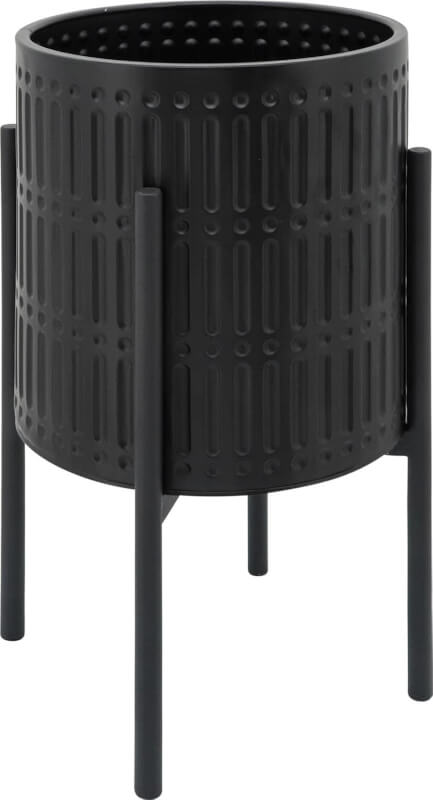 Sagebrook Home Set of 2 Dot Dash Plant Pots on Metal Stands for Indoors or Outdoors, Black and Black, 14 L x 14 W x 23 H Inches