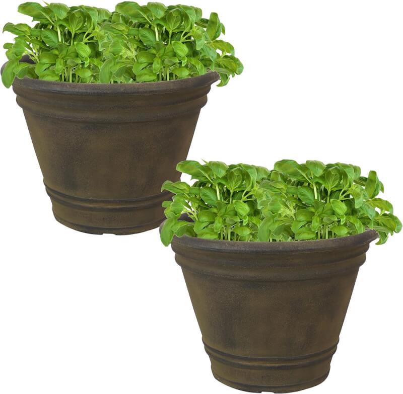 Sunnydaze Franklin 20-Inch Outdoor Polyresin Planter - UV-Resistant Sable Finish - Set of 2