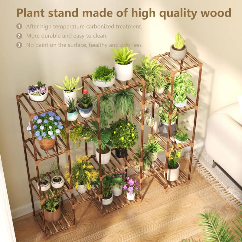 cfmour Plant Stand Indoor Outdoor, 61.8 Tall 19 Tier Super Large Plant Shelf Multi Tiered Wood Flower Shelves Wooden Rack Garden Holder Planter Display For Yard Patio Lawn Balcony Living Room