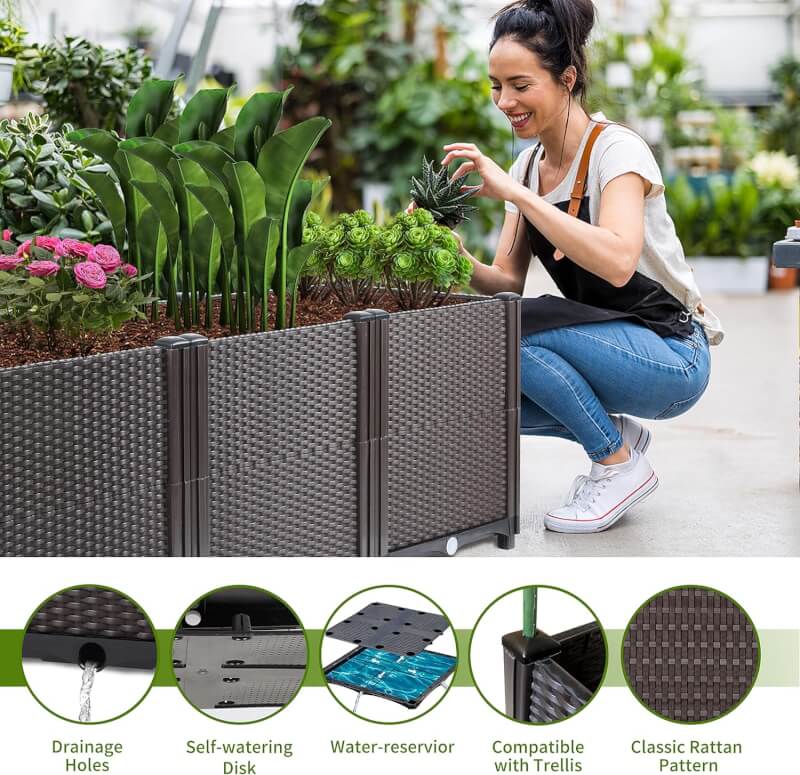 Emalie Deep Raised Garden Bed Plastic Planter Boxes for Vegetables Flowers Herbs and Succulents, 47.2 L X 15.7 D X 16.9 H