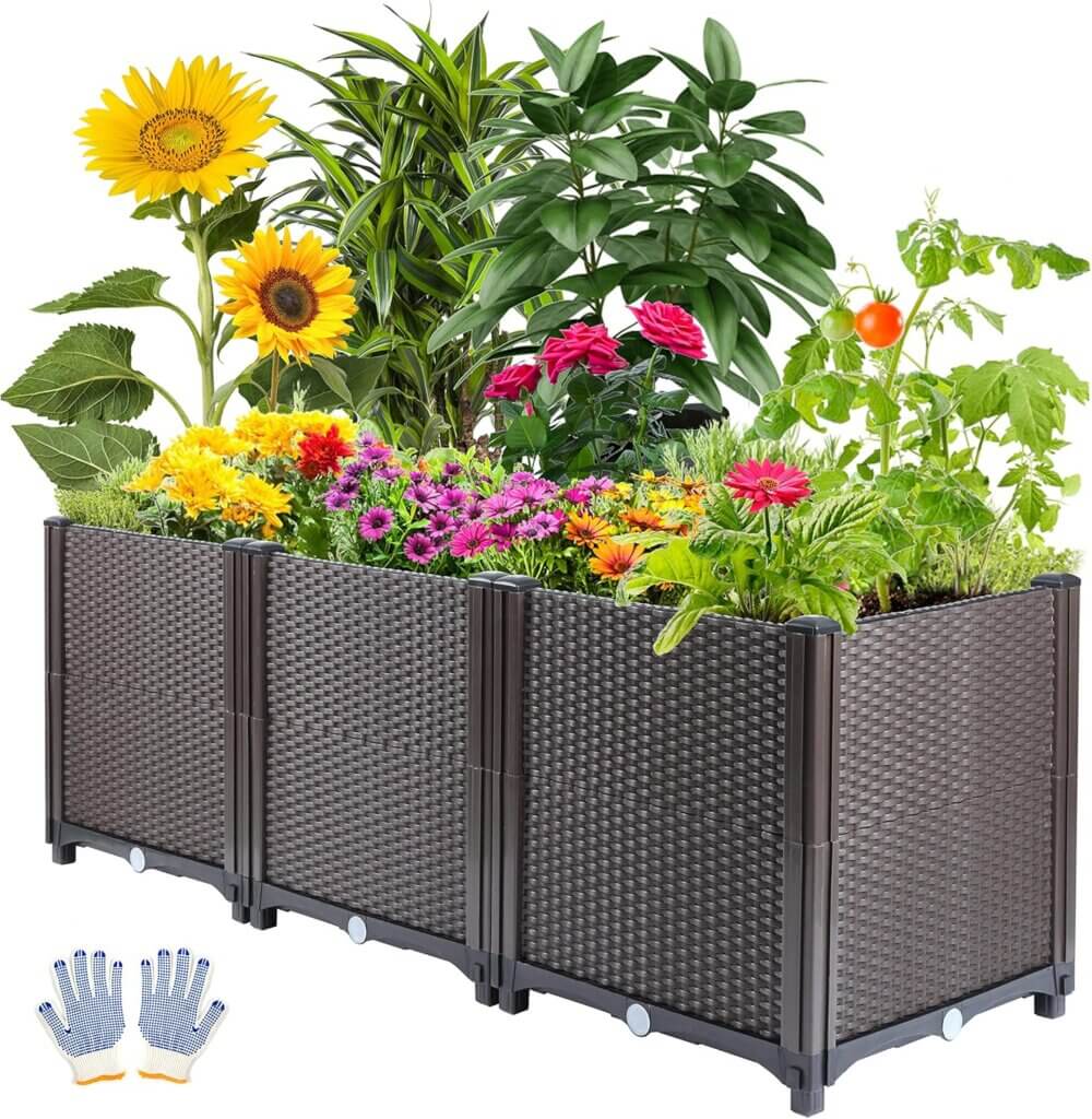 emalie deep raised garden bed plastic planter boxes for vegetables flowers herbs and succulents 472 l x 157 d x 169 h